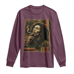 Vintage Marley Guitarist Long Sleeve Shirt Rastaman Rastafari Music Vibes Only Rasta Jamaica Reggae TS10 Maroon Print Your Wear