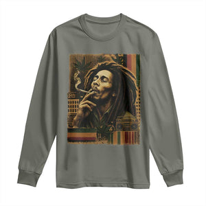 Vintage Marley Guitarist Long Sleeve Shirt Rastaman Rastafari Music Vibes Only Rasta Jamaica Reggae TS10 Military Green Print Your Wear