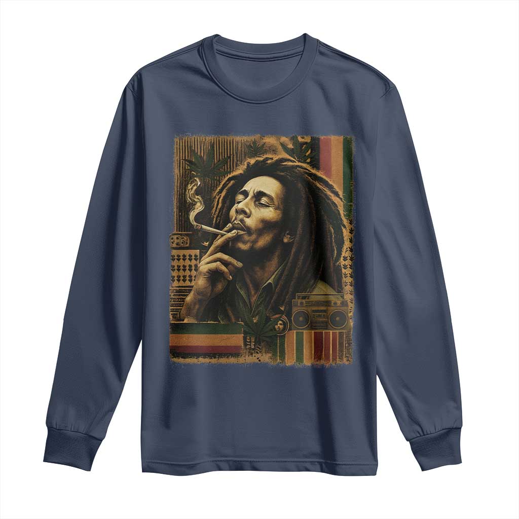Vintage Marley Guitarist Long Sleeve Shirt Rastaman Rastafari Music Vibes Only Rasta Jamaica Reggae TS10 Navy Print Your Wear