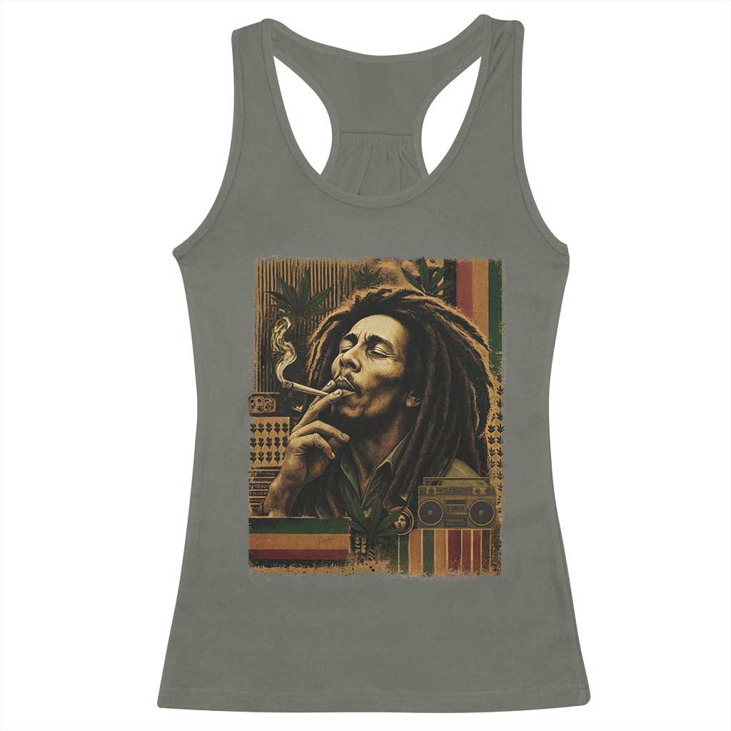 Vintage Marley Guitarist Racerback Tank Top Rastaman Rastafari Music Vibes Only Rasta Jamaica Reggae TS10 Military Green Print Your Wear