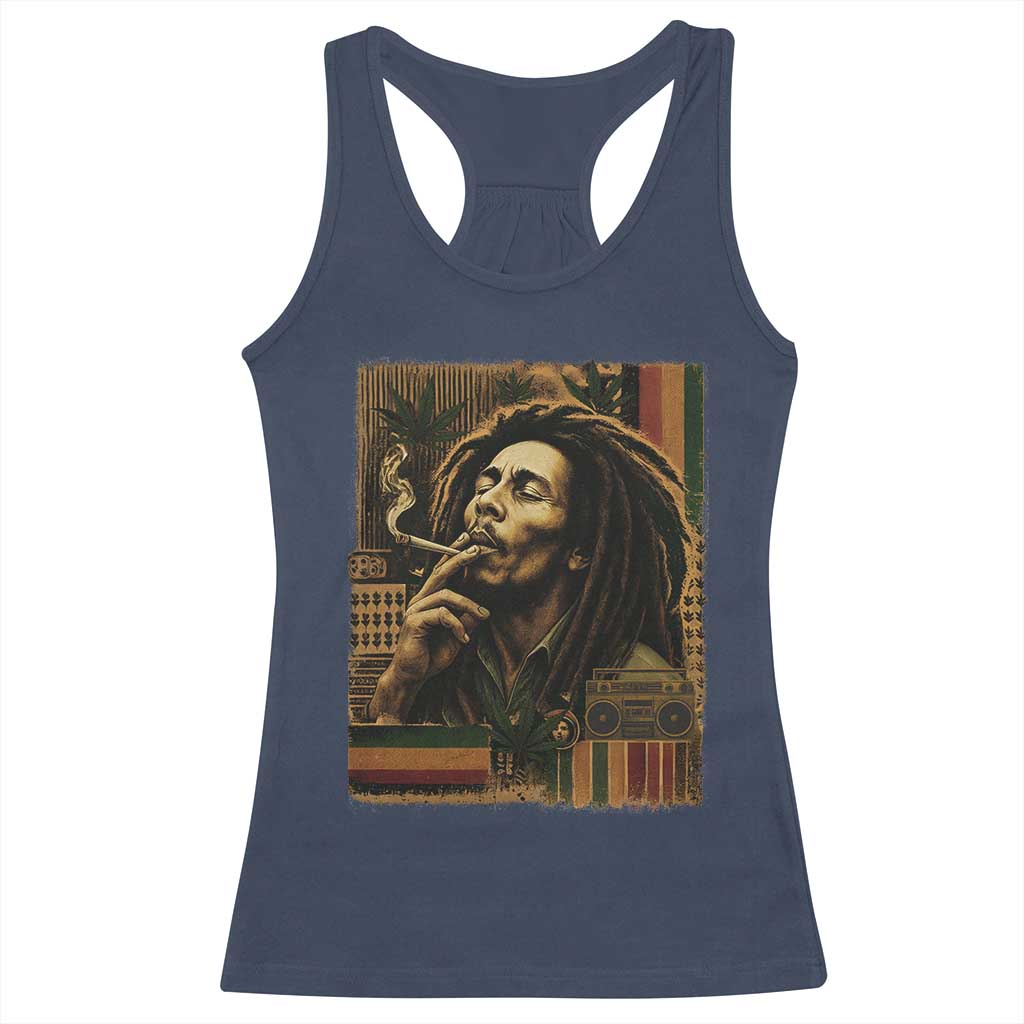 Vintage Marley Guitarist Racerback Tank Top Rastaman Rastafari Music Vibes Only Rasta Jamaica Reggae TS10 Navy Print Your Wear
