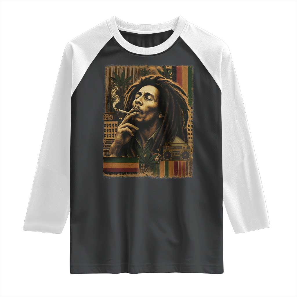 Vintage Marley Guitarist Raglan Shirt Rastaman Rastafari Music Vibes Only Rasta Jamaica Reggae TS10 Black White Print Your Wear