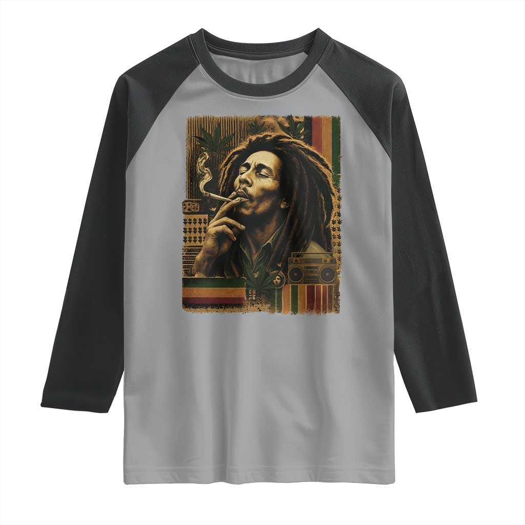 Vintage Marley Guitarist Raglan Shirt Rastaman Rastafari Music Vibes Only Rasta Jamaica Reggae TS10 Sport Gray Black Print Your Wear