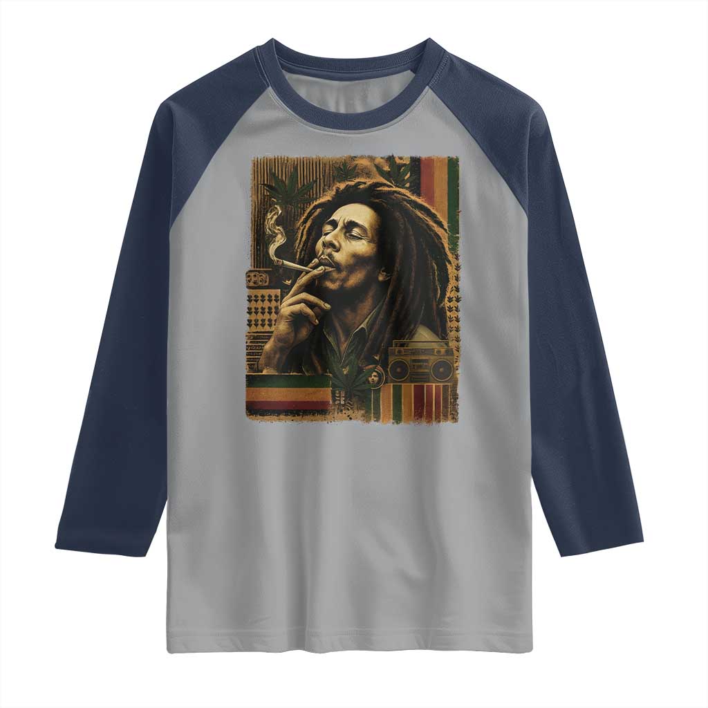 Vintage Marley Guitarist Raglan Shirt Rastaman Rastafari Music Vibes Only Rasta Jamaica Reggae TS10 Sport Gray Navy Print Your Wear