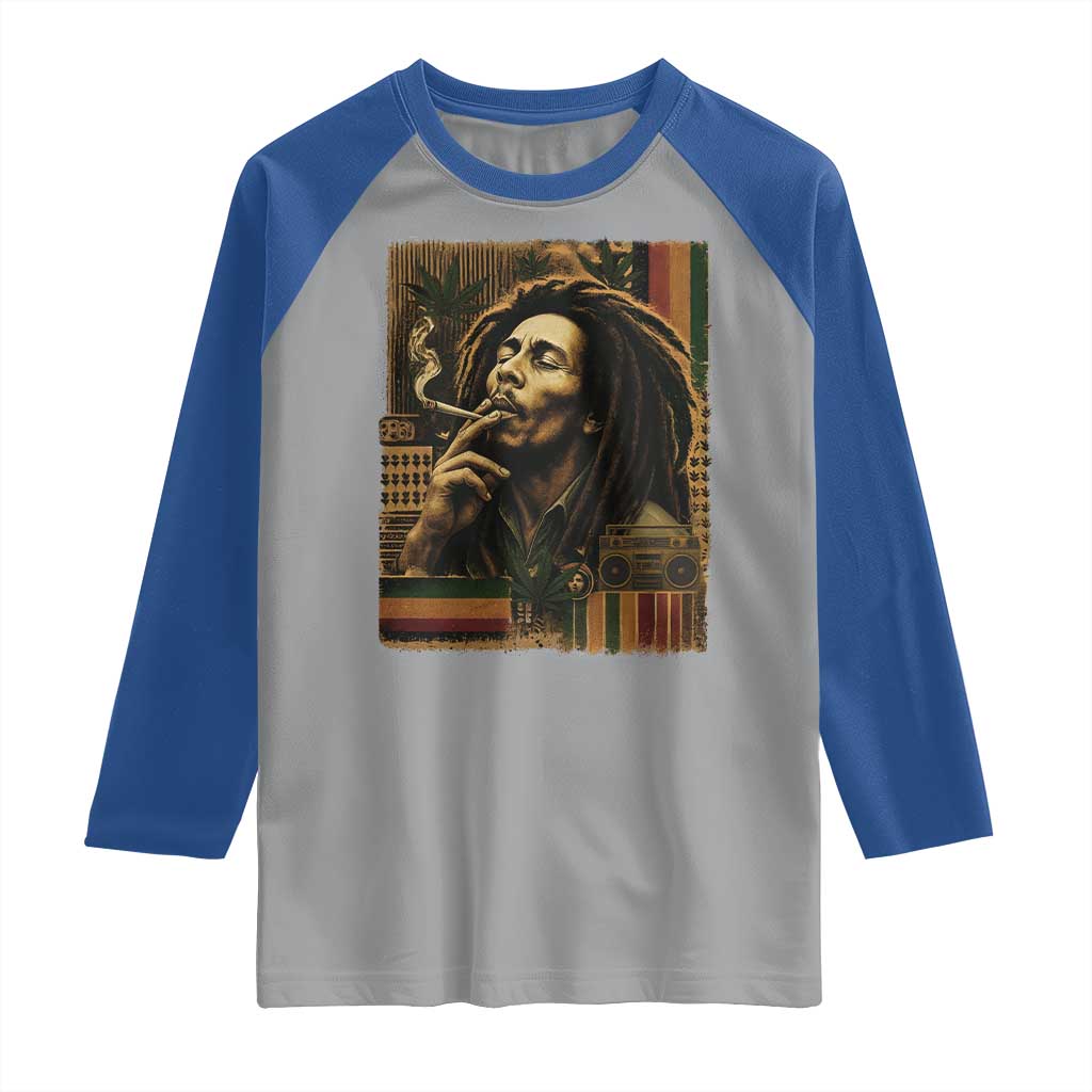 Vintage Marley Guitarist Raglan Shirt Rastaman Rastafari Music Vibes Only Rasta Jamaica Reggae TS10 Sport Gray Royal Print Your Wear