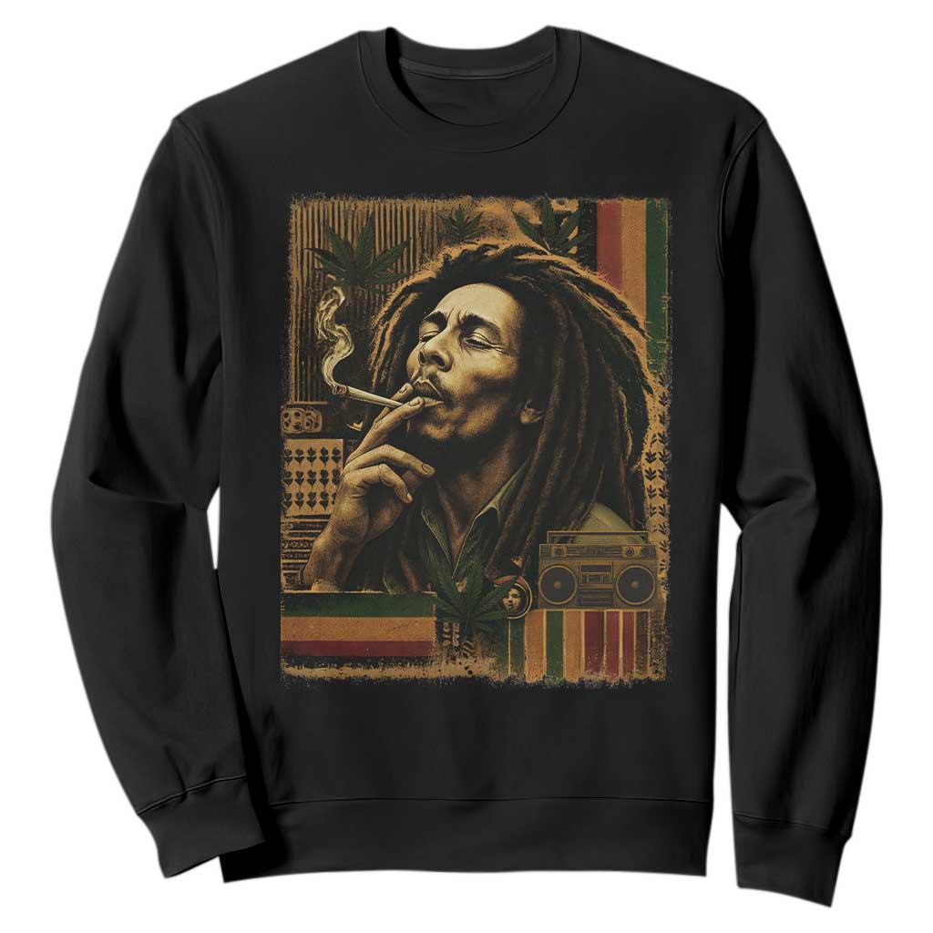 Vintage Marley Guitarist Sweatshirt Rastaman Rastafari Music Vibes Only Rasta Jamaica Reggae TS10 Black Print Your Wear