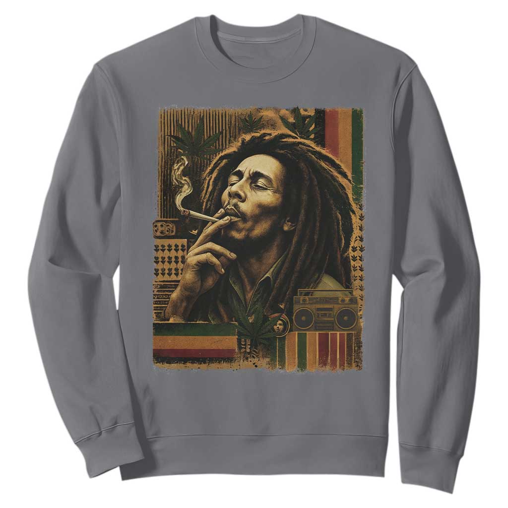Vintage Marley Guitarist Sweatshirt Rastaman Rastafari Music Vibes Only Rasta Jamaica Reggae TS10 Charcoal Print Your Wear