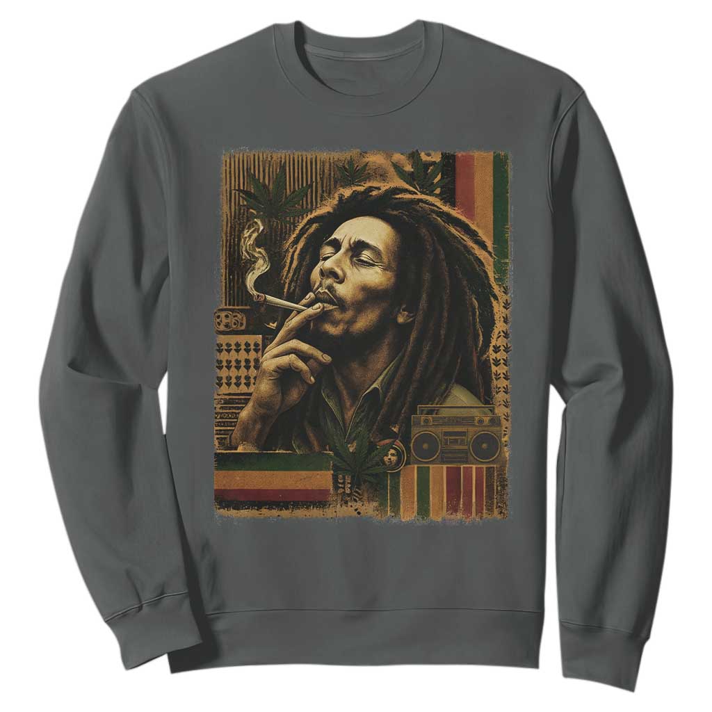 Vintage Marley Guitarist Sweatshirt Rastaman Rastafari Music Vibes Only Rasta Jamaica Reggae TS10 Dark Heather Print Your Wear