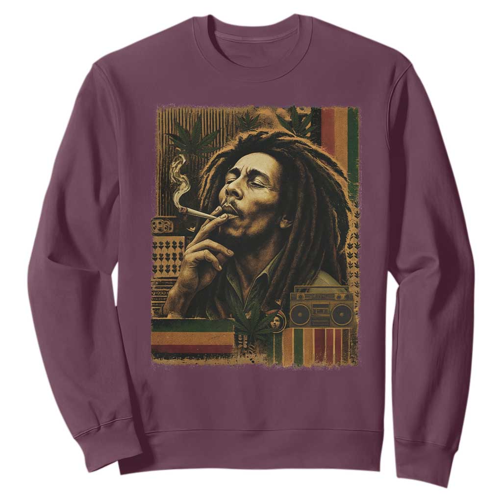 Vintage Marley Guitarist Sweatshirt Rastaman Rastafari Music Vibes Only Rasta Jamaica Reggae TS10 Maroon Print Your Wear