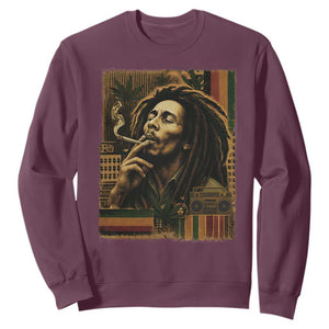 Vintage Marley Guitarist Sweatshirt Rastaman Rastafari Music Vibes Only Rasta Jamaica Reggae TS10 Maroon Print Your Wear