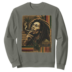 Vintage Marley Guitarist Sweatshirt Rastaman Rastafari Music Vibes Only Rasta Jamaica Reggae TS10 Military Green Print Your Wear