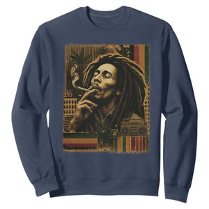 Vintage Marley Guitarist Sweatshirt Rastaman Rastafari Music Vibes Only Rasta Jamaica Reggae TS10 Navy Print Your Wear