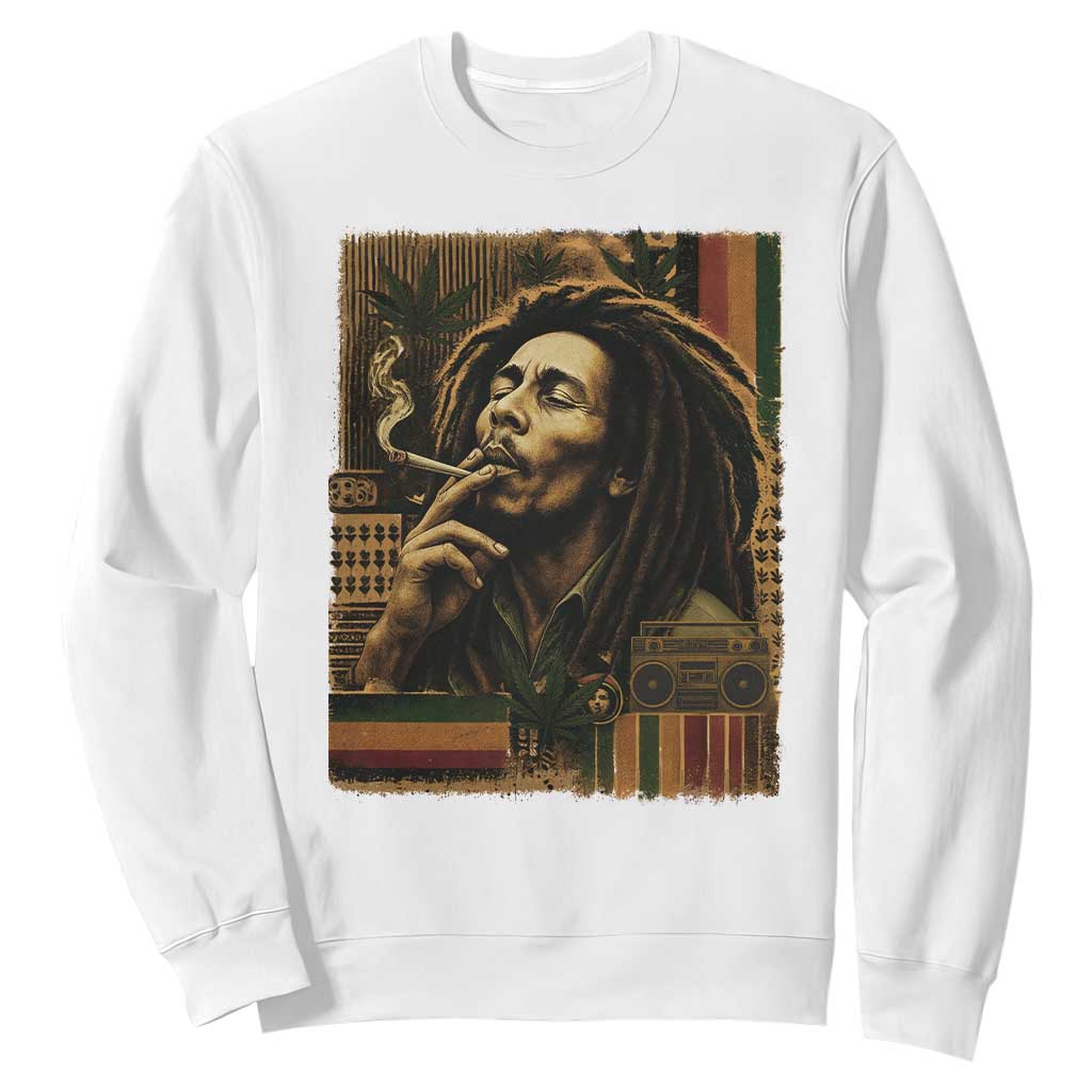 Vintage Marley Guitarist Sweatshirt Rastaman Rastafari Music Vibes Only Rasta Jamaica Reggae TS10 White Print Your Wear