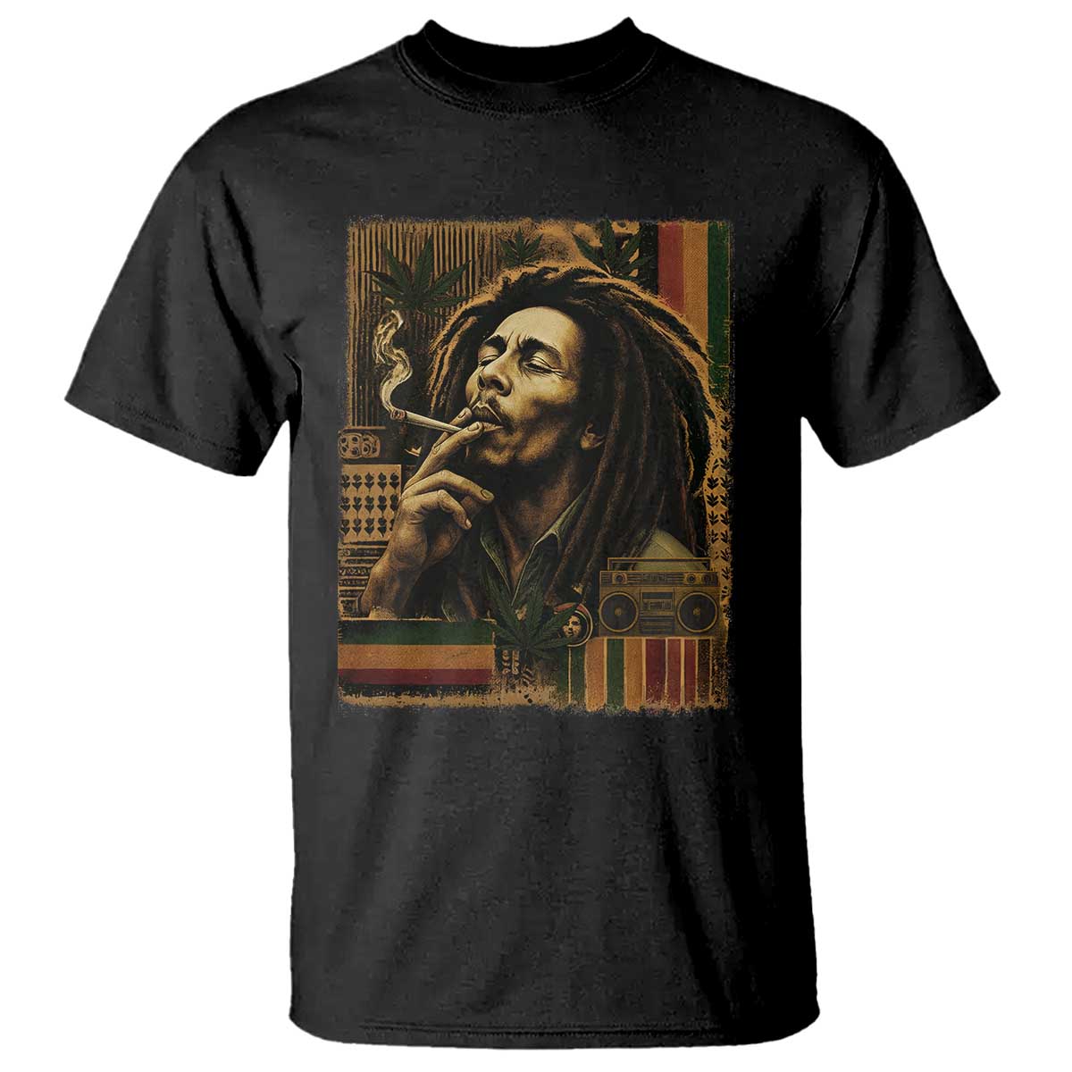 Vintage Marley Guitarist T Shirt Rastaman Rastafari Music Vibes Only Rasta Jamaica Reggae TS10 Black Print Your Wear