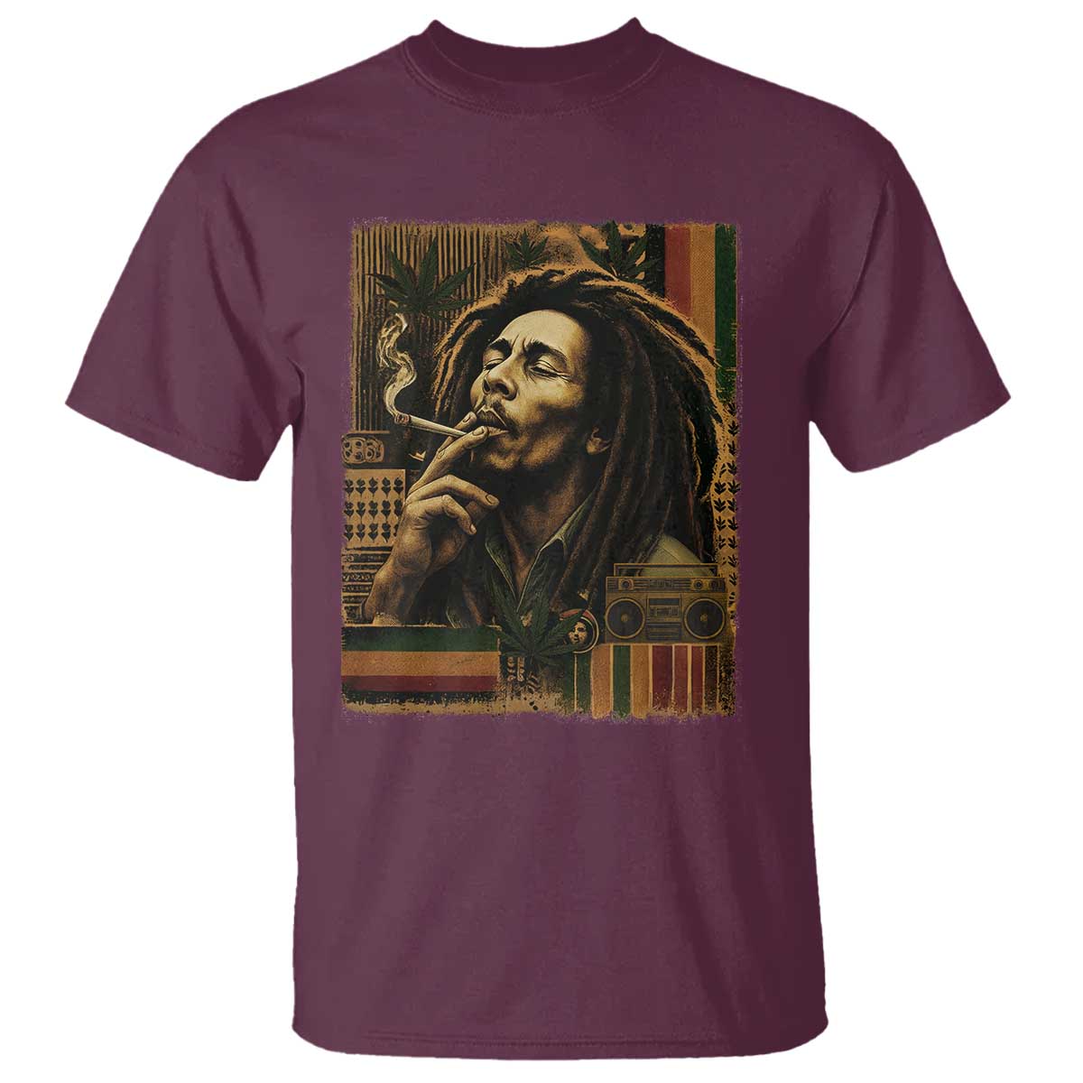 Vintage Marley T Shirt - Rastaman Rastafari Music Vibes Only Rasta Jamaica Reggae Tee TS10 Maroon Print Your Wear