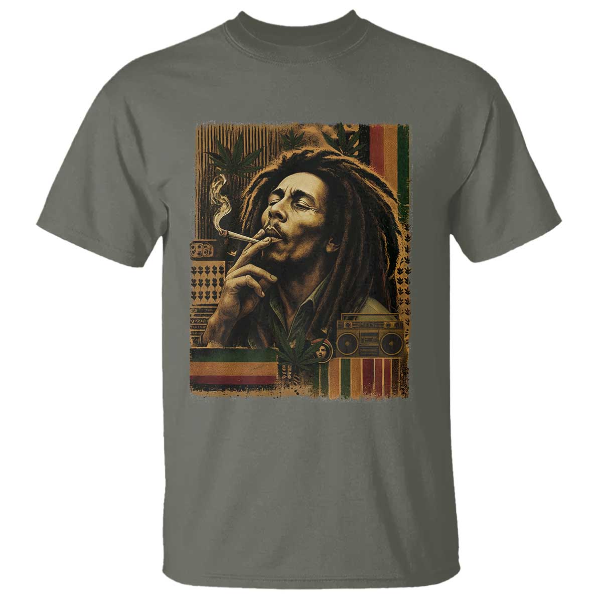 Vintage Marley T Shirt - Rastaman Rastafari Music Vibes Only Rasta Jamaica Reggae Tee TS10 Military Green Print Your Wear