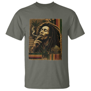 Vintage Marley Guitarist T Shirt Rastaman Rastafari Music Vibes Only Rasta Jamaica Reggae TS10 Military Green Print Your Wear