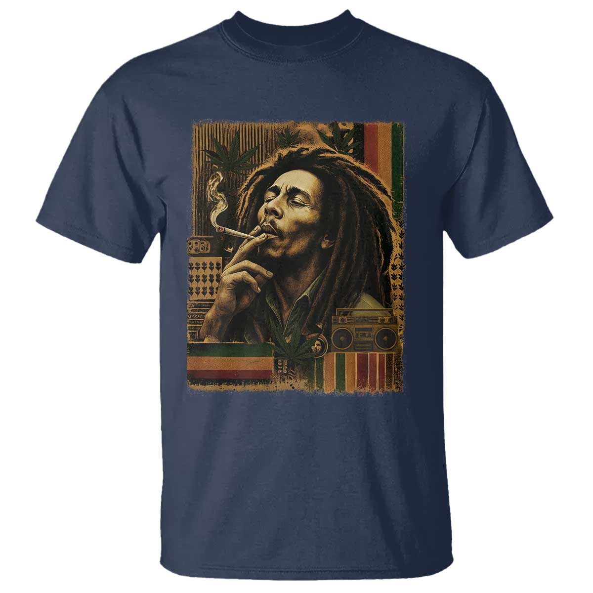 Vintage Marley T Shirt - Rastaman Rastafari Music Vibes Only Rasta Jamaica Reggae Tee TS10 Navy Print Your Wear