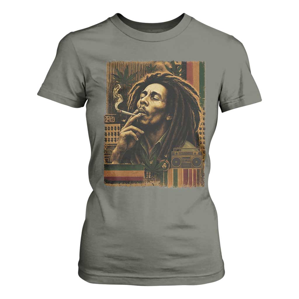 Vintage Marley Guitarist T Shirt For Women Rastaman Rastafari Music Vibes Only Rasta Jamaica Reggae TS10 Military Green Print Your Wear