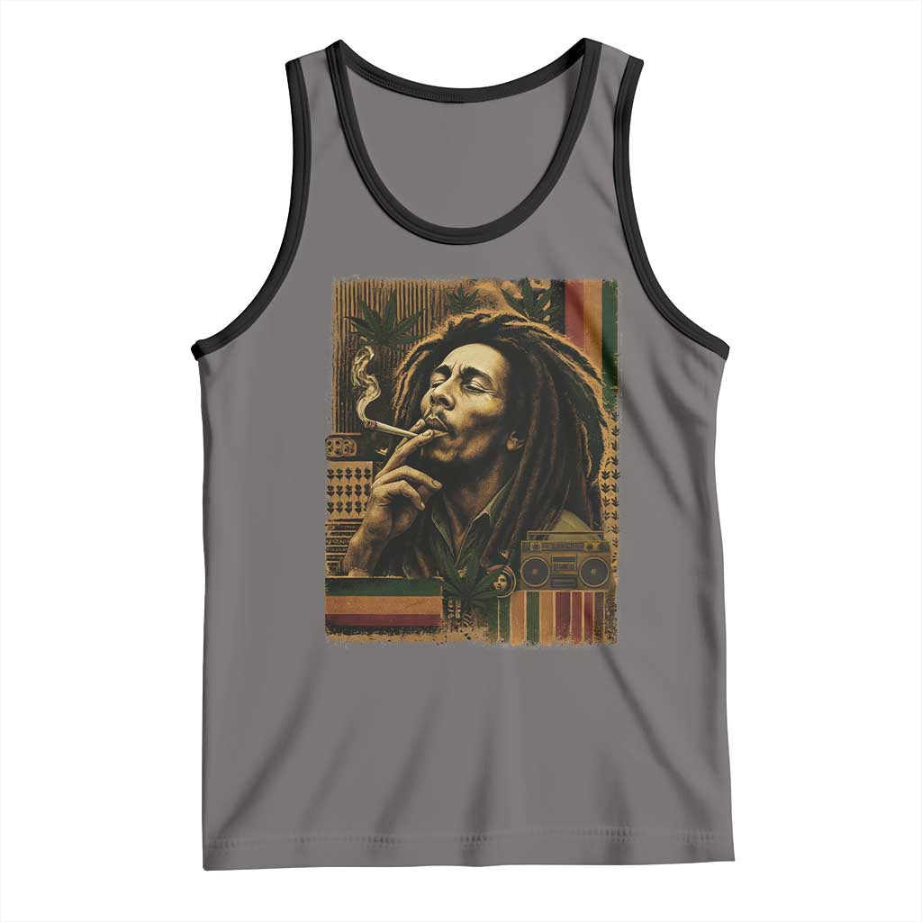 Vintage Marley Guitarist Tank Top Rastaman Rastafari Music Vibes Only Rasta Jamaica Reggae TS10 Deep Heather Black Print Your Wear