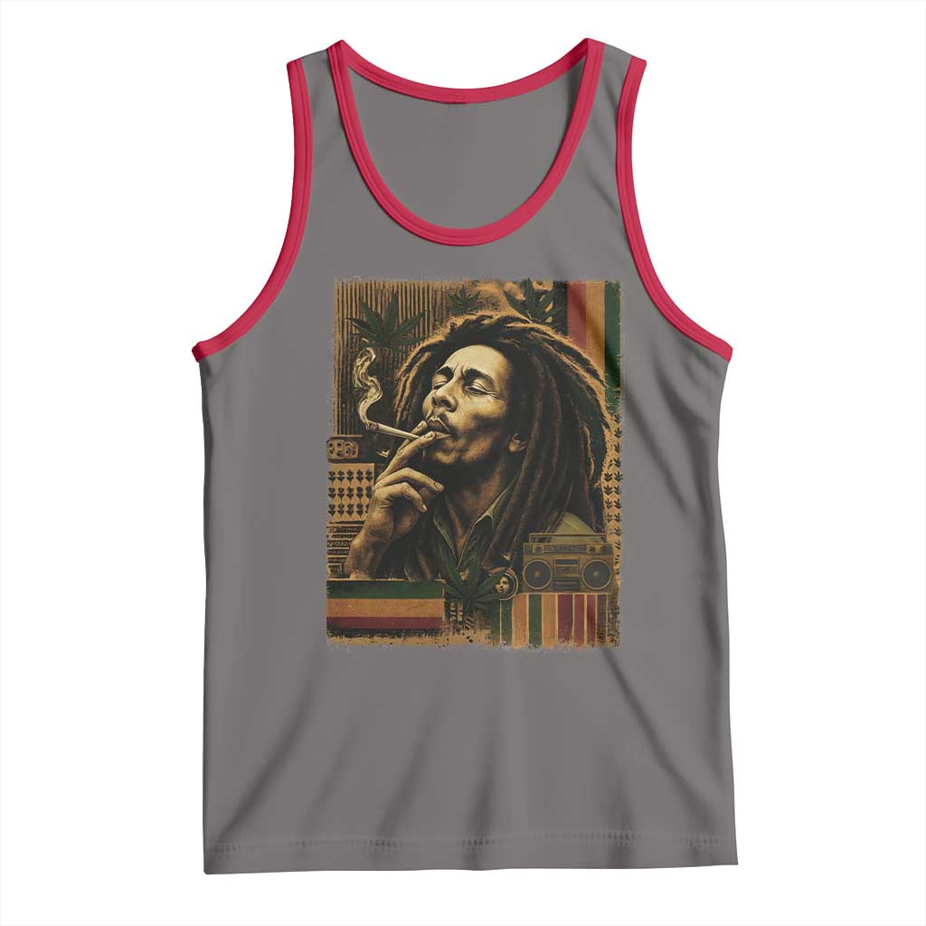 Vintage Marley Guitarist Tank Top Rastaman Rastafari Music Vibes Only Rasta Jamaica Reggae TS10 Deep Heather Red Print Your Wear