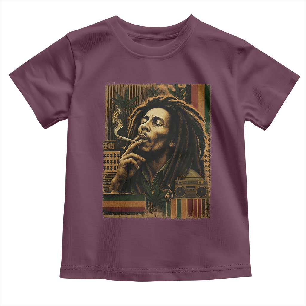 Vintage Marley Guitarist Toddler T Shirt Rastaman Rastafari Music Vibes Only Rasta Jamaica Reggae TS10 Maroon Print Your Wear