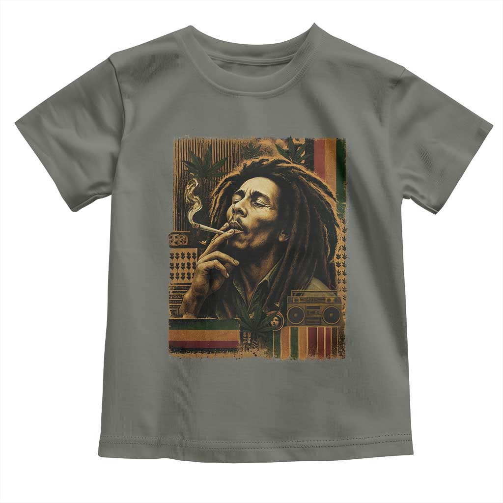 Vintage Marley Guitarist Toddler T Shirt Rastaman Rastafari Music Vibes Only Rasta Jamaica Reggae TS10 Military Green Print Your Wear