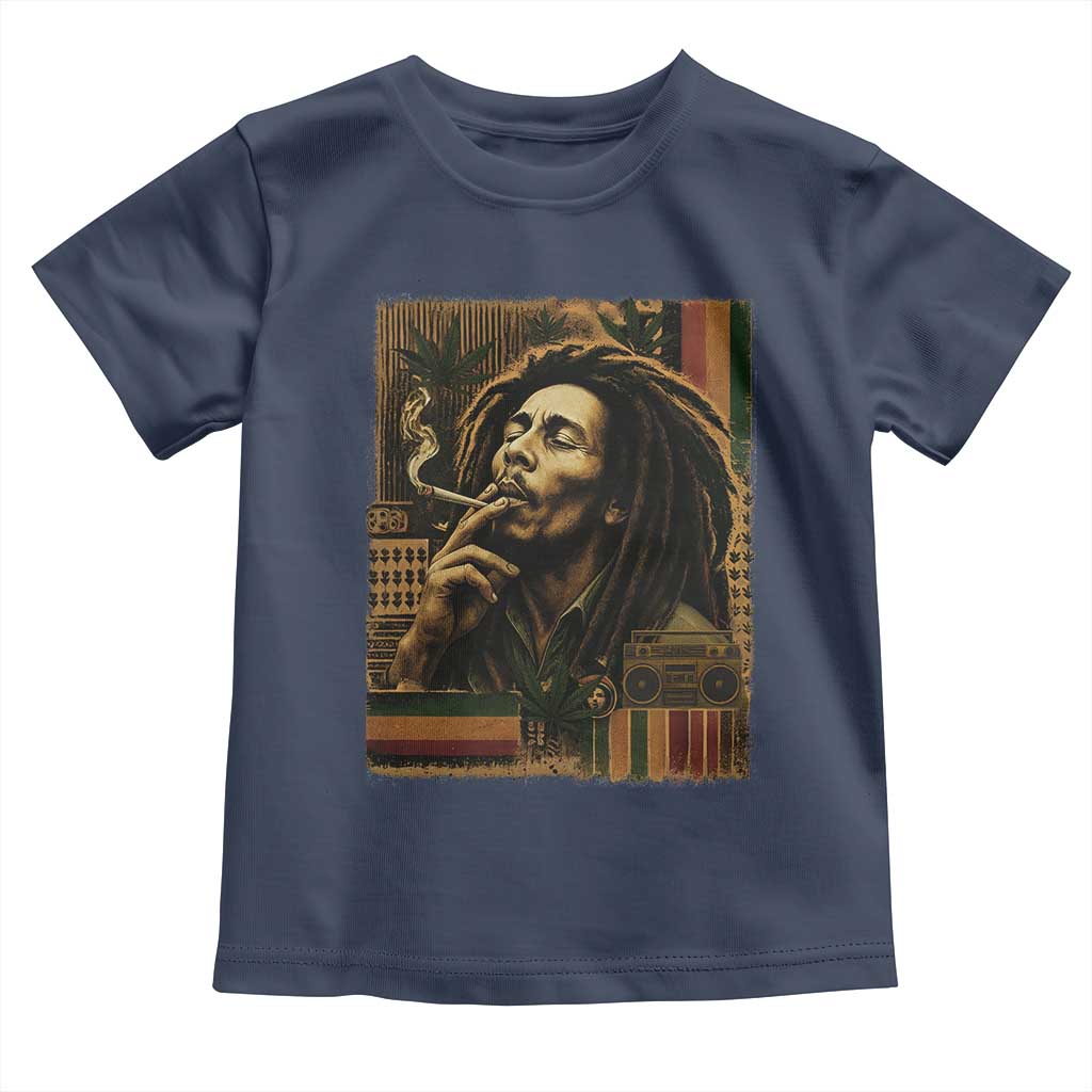 Vintage Marley Guitarist Toddler T Shirt Rastaman Rastafari Music Vibes Only Rasta Jamaica Reggae TS10 Navy Print Your Wear