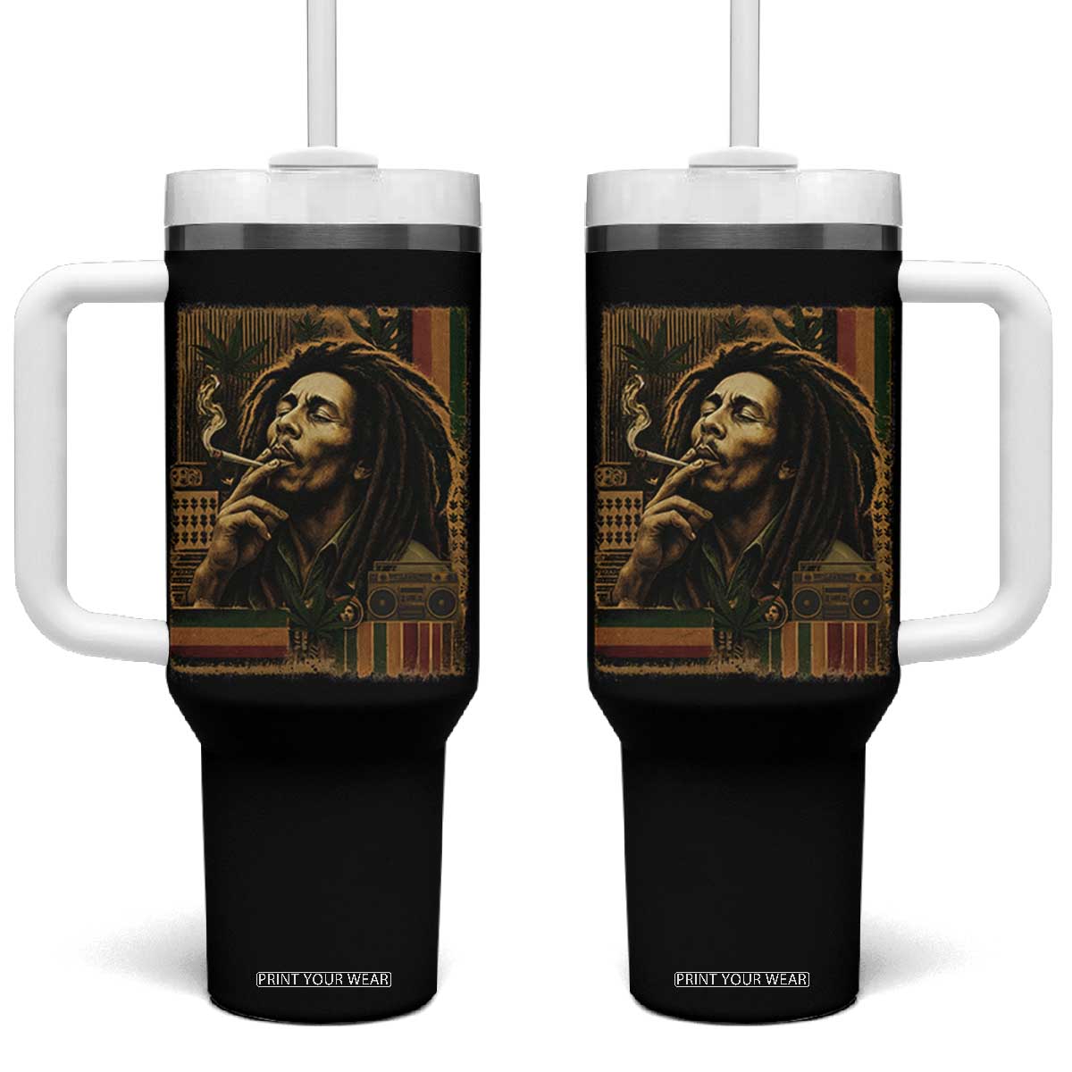 Vintage Marley Guitarist Tumbler With Handle Rastaman Rastafari Music Vibes Only Rasta Jamaica Reggae TS10 One Size: 40 oz Black Print Your Wear