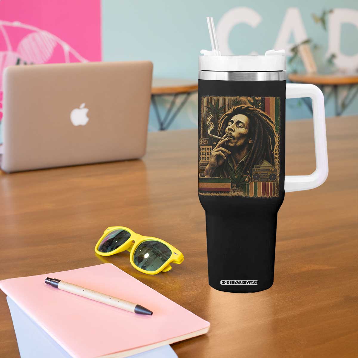 Vintage Marley Guitarist Tumbler With Handle Rastaman Rastafari Music Vibes Only Rasta Jamaica Reggae TS10 Print Your Wear