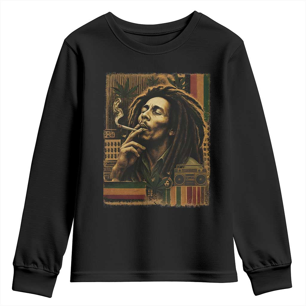 Vintage Marley Guitarist Youth Sweatshirt Rastaman Rastafari Music Vibes Only Rasta Jamaica Reggae TS10 Black Print Your Wear