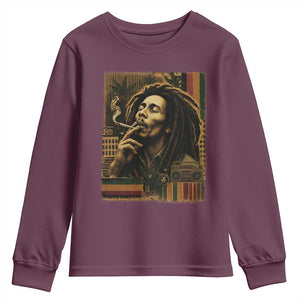 Vintage Marley Guitarist Youth Sweatshirt Rastaman Rastafari Music Vibes Only Rasta Jamaica Reggae TS10 Maroon Print Your Wear