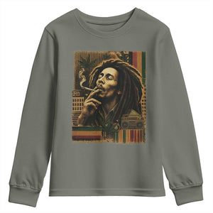 Vintage Marley Guitarist Youth Sweatshirt Rastaman Rastafari Music Vibes Only Rasta Jamaica Reggae TS10 Military Green Print Your Wear