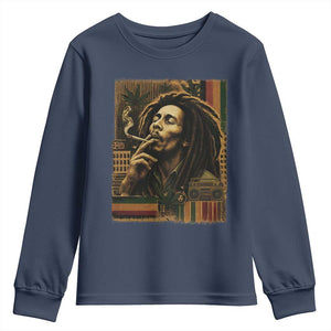 Vintage Marley Guitarist Youth Sweatshirt Rastaman Rastafari Music Vibes Only Rasta Jamaica Reggae TS10 Navy Print Your Wear