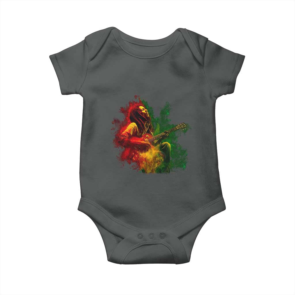 Marley Guitarist Baby Onesie Smoke Cannabis Leaf 420 Rastafari Rasta Reggae Music TS10 Dark Heather Print Your Wear