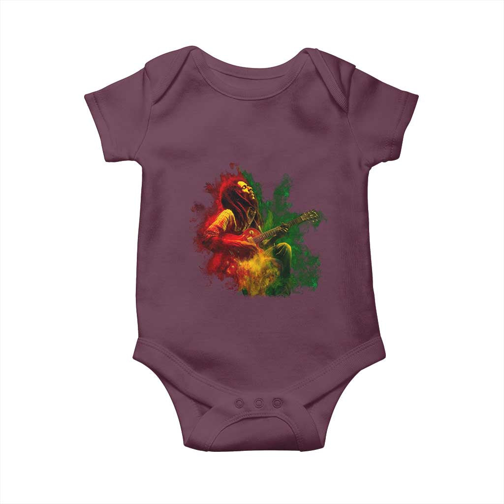 Marley Guitarist Baby Onesie Smoke Cannabis Leaf 420 Rastafari Rasta Reggae Music TS10 Maroon Print Your Wear