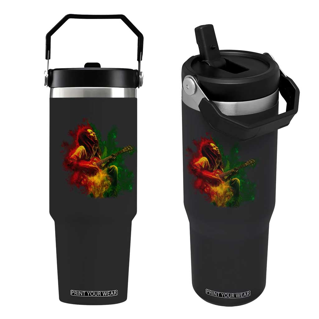 Marley Guitarist Flip Straw Tumbler Smoke Cannabis Leaf 420 Rastafari Rasta Reggae Music TS10 One Size: 30 oz Black Print Your Wear