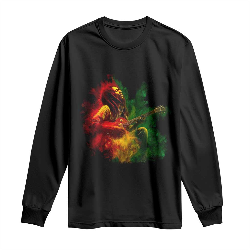 Marley Guitarist Long Sleeve Shirt Smoke Cannabis Leaf 420 Rastafari Rasta Reggae Music TS10 Black Print Your Wear