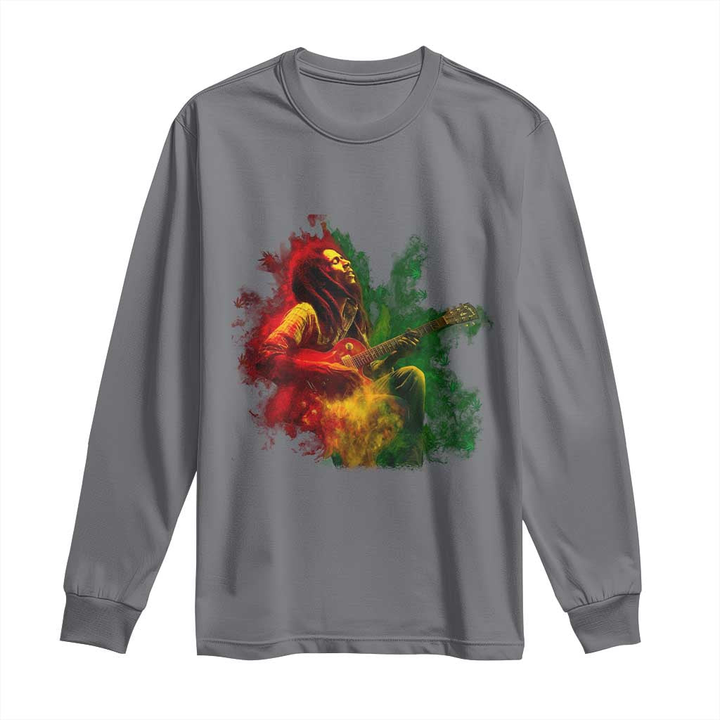 Marley Guitarist Long Sleeve Shirt Smoke Cannabis Leaf 420 Rastafari Rasta Reggae Music TS10 Charcoal Print Your Wear