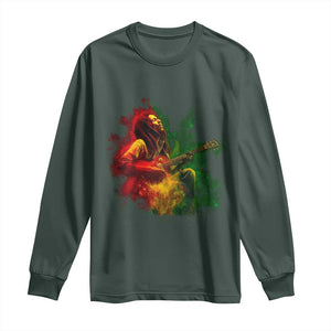 Marley Guitarist Long Sleeve Shirt Smoke Cannabis Leaf 420 Rastafari Rasta Reggae Music TS10 Dark Forest Green Print Your Wear