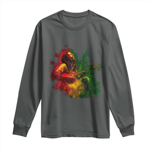 Marley Guitarist Long Sleeve Shirt Smoke Cannabis Leaf 420 Rastafari Rasta Reggae Music TS10 Dark Heather Print Your Wear