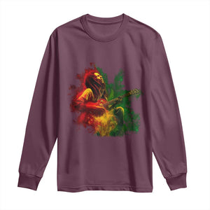 Marley Guitarist Long Sleeve Shirt Smoke Cannabis Leaf 420 Rastafari Rasta Reggae Music TS10 Maroon Print Your Wear