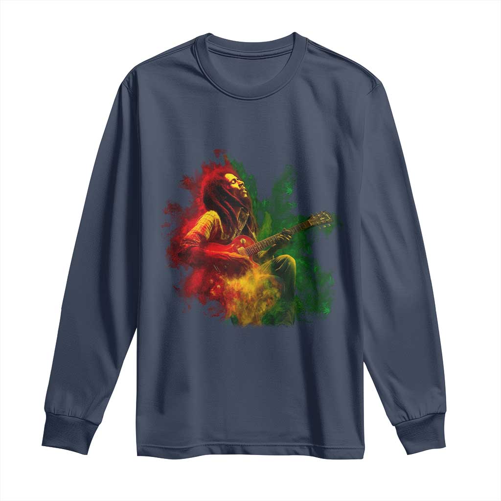 Marley Guitarist Long Sleeve Shirt Smoke Cannabis Leaf 420 Rastafari Rasta Reggae Music TS10 Navy Print Your Wear