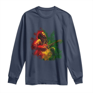 Marley Guitarist Long Sleeve Shirt Smoke Cannabis Leaf 420 Rastafari Rasta Reggae Music TS10 Navy Print Your Wear