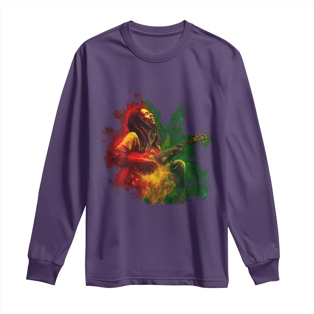 Marley Guitarist Long Sleeve Shirt Smoke Cannabis Leaf 420 Rastafari Rasta Reggae Music TS10 Purple Print Your Wear