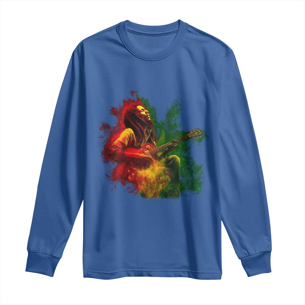Marley Guitarist Long Sleeve Shirt Smoke Cannabis Leaf 420 Rastafari Rasta Reggae Music TS10 Royal Blue Print Your Wear