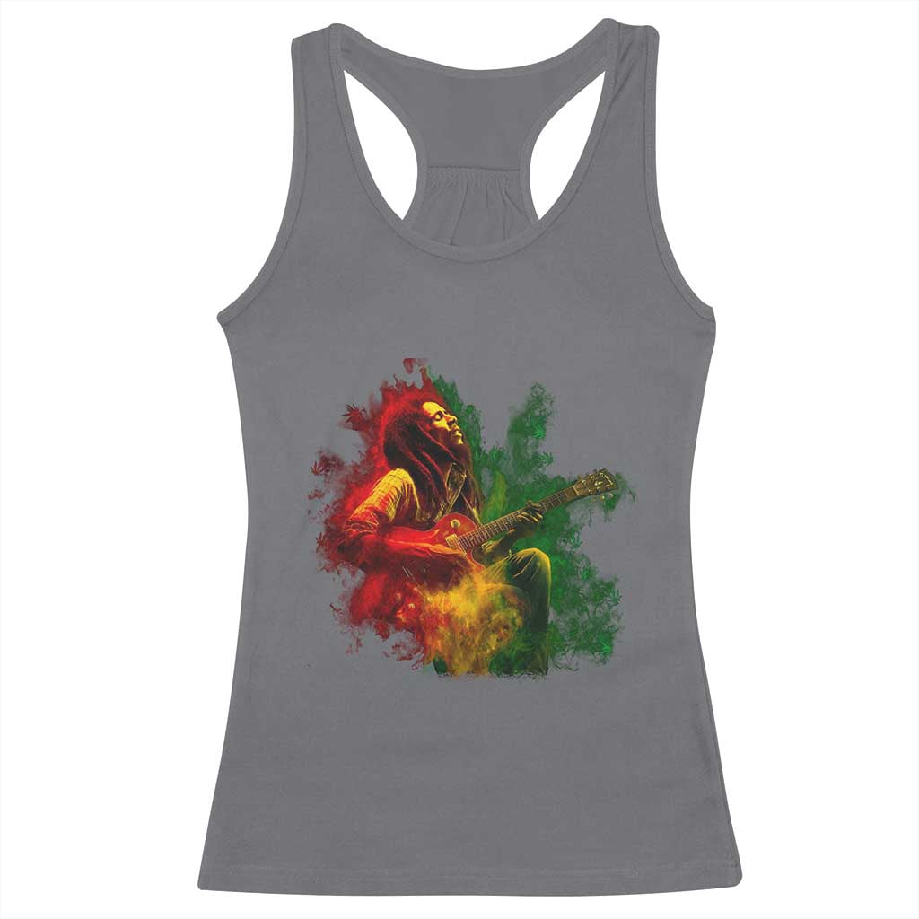 Marley Guitarist Racerback Tank Top Smoke Cannabis Leaf 420 Rastafari Rasta Reggae Music TS10 Charcoal Print Your Wear
