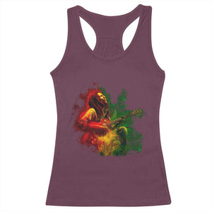 Marley Guitarist Racerback Tank Top Smoke Cannabis Leaf 420 Rastafari Rasta Reggae Music TS10 Maroon Print Your Wear
