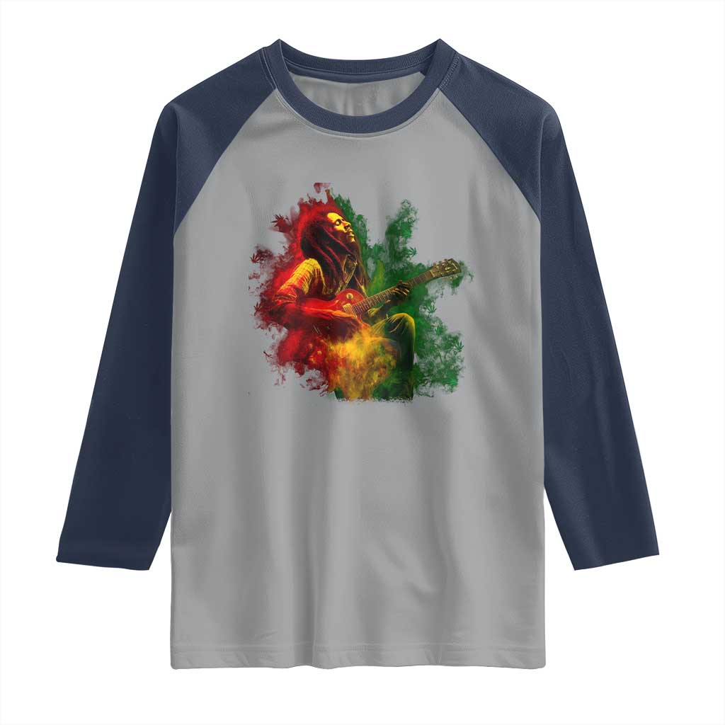 Marley Guitarist Raglan Shirt Smoke Cannabis Leaf 420 Rastafari Rasta Reggae Music TS10 Sport Gray Navy Print Your Wear