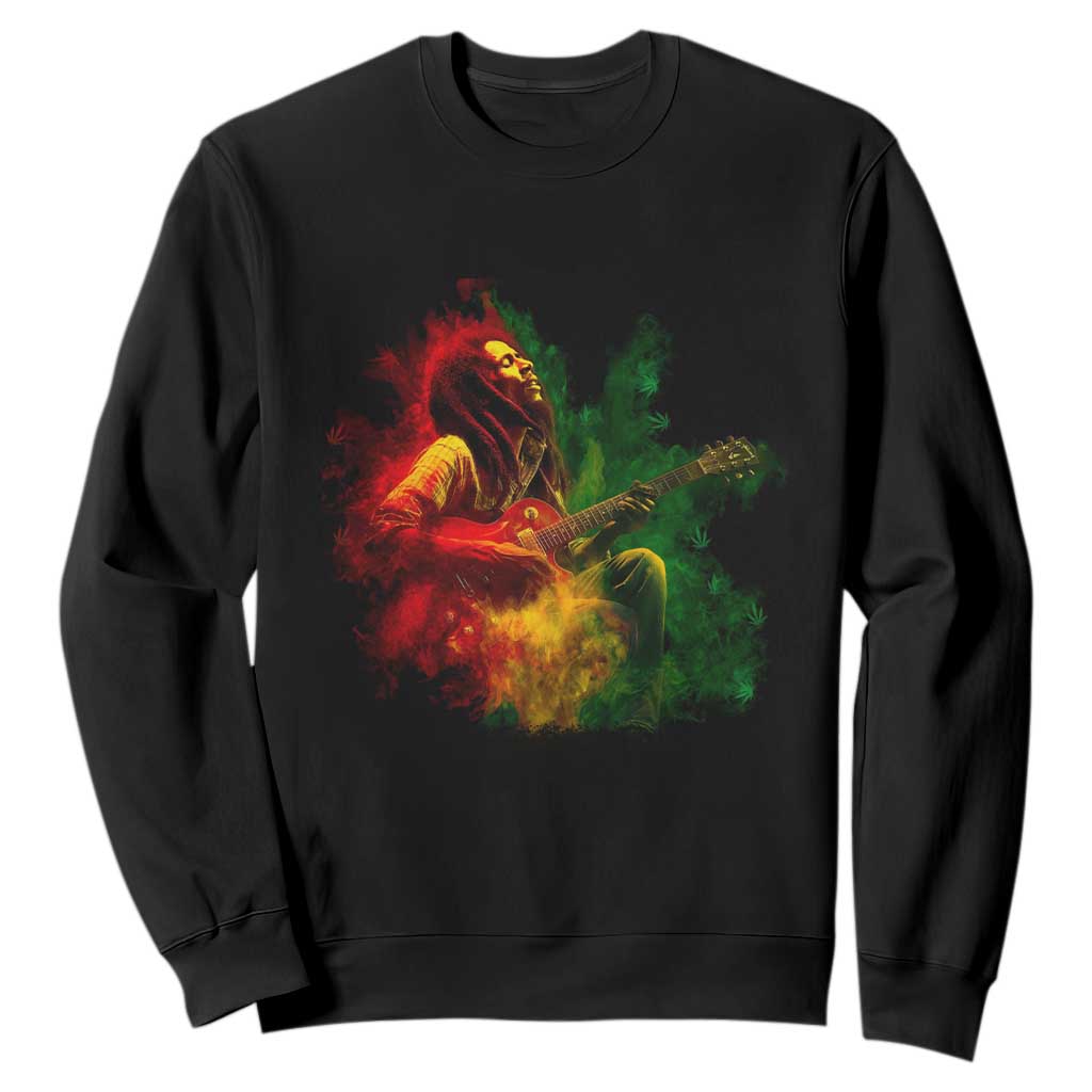 Marley Guitarist Sweatshirt Smoke Cannabis Leaf 420 Rastafari Rasta Reggae Music TS10 Black Print Your Wear